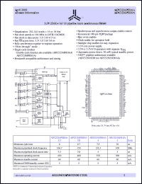 AS7C3256PFS16A-3.8TQC datasheet: 3.3V 256K x 16 pipeline burst synchronous SRAM, 150 MHz AS7C3256PFS16A-3.8TQC