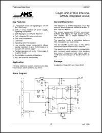 AS2507P datasheet: Single chip 2-wire intercom CMOS integrated circuit AS2507P