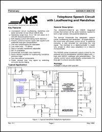 AS2520T datasheet: Telephone speech circuit with loudhearihg and handsfree AS2520T
