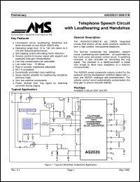 AS2520P datasheet: Telephone speech circuit with loudhearihg and handsfree AS2520P