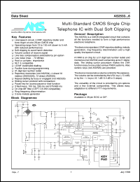 AS2533T datasheet: Multi-standard CMOS single chip telephone IC with dual soft clipping AS2533T