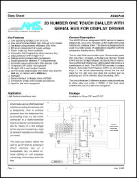 AS2574BP datasheet: 20 number one touch dialler with serial bus for display driver AS2574BP