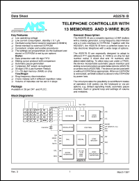AS2578BP datasheet: Telephone controller with 13 memories and 2-wire bus AS2578BP