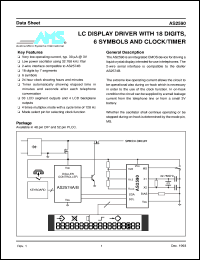 AS2590P datasheet: LC display driver with 18 digits, 6 symbols and clock/timer AS2590P
