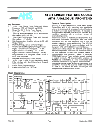 AS3502 datasheet: 13-bit linear feature CODEC with analogue frontend AS3502
