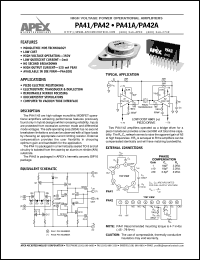 PA42A datasheet: High voltage power operational amplifier PA42A