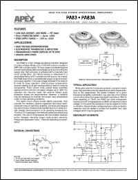 PA83 datasheet: High voltage power operational amplifier PA83