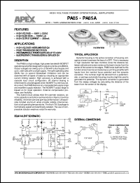 PA85 datasheet: High voltage power operational amplifier PA85