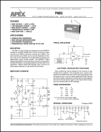 PA91 datasheet: High voltage power operational amplifier PA91