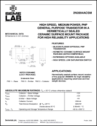 2N2894ACSM datasheet: 12V Vce, 0.2A Ic, 800MHz PNP bipolar transistor 2N2894ACSM