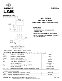 2N2905A datasheet: 60V Vce, 0.6A Ic, 200MHz PNP bipolar transistor 2N2905A