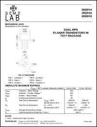 2N2918 datasheet: 45V Vce, 0.03A Ic, 60MHz NPN bipolar transistor 2N2918