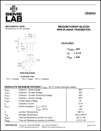 2N3053 datasheet: 40V Vce, 0.7A Ic, 100MHz NPN bipolar transistor 2N3053