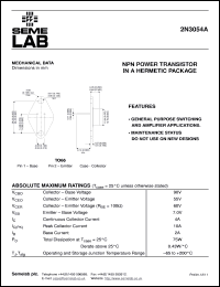 2N3054A datasheet: 55V Vce, 4A Ic, 0.8MHz NPN bipolar transistor 2N3054A