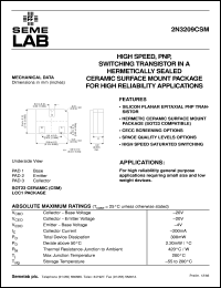 2N3209CSM datasheet: 20V Vce, 0.2A Ic, 400MHz PNP bipolar transistor 2N3209CSM