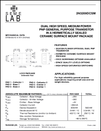 2N3209DCSM datasheet: 20V Vce, 0.2A Ic, 400MHz PNP bipolar transistor 2N3209DCSM