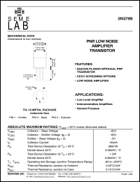 2N3799 datasheet: 60V Vce, 0.05A Ic, 500MHz PNP bipolar transistor 2N3799