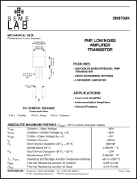 2N3799X datasheet: 50V Vce, 0.05A Ic, 500MHz PNP bipolar transistor 2N3799X