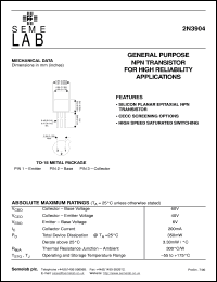 2N3904-T18 datasheet: 40V Vce, 0.2A Ic, 300MHz NPN bipolar transistor 2N3904-T18