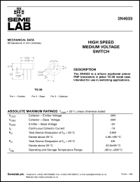2N4033 datasheet: 80V Vce, 1A Ic, 150MHz PNP bipolar transistor 2N4033