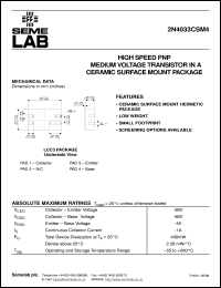 2N4033CSM4 datasheet: 80V Vce, 1A Ic, 150MHz PNP bipolar transistor 2N4033CSM4