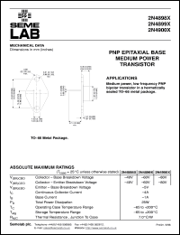 2N4899X datasheet: 60V Vce, 4A Ic, 3MHz PNP bipolar transistor 2N4899X