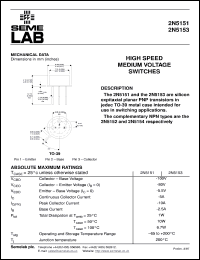 2N5153 datasheet: 80V Vce, 5A Ic, 60MHz PNP bipolar transistor 2N5153