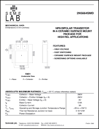 2N5664SMD datasheet: 200V Vce, 3A Ic, 20MHz NPN bipolar transistor 2N5664SMD