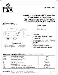 BCX19CSM4 datasheet: 45V Vce, 0.5A Ic, 200MHz NPN bipolar transistor BCX19CSM4