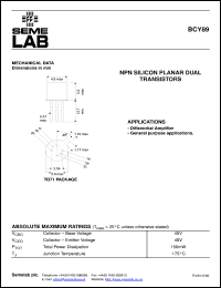 BCY89 datasheet: 40V Vce, 0.03A Ic, 10MHz NPN bipolar transistor BCY89