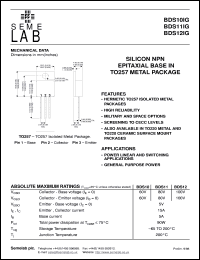 BDS10IG datasheet: 60V Vce, 15A Ic, 3MHz NPN bipolar transistor BDS10IG