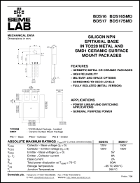 BDS17SMD datasheet: 150V Vce, 15A Ic, 30MHz NPN bipolar transistor BDS17SMD