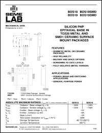 BDS18 datasheet: 120V Vce, 15A Ic, 30MHz PNP bipolar transistor BDS18