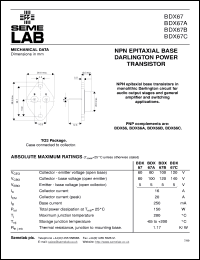 BDX67B datasheet: 100V Vce, 16A Ic, 7MHz NPN bipolar transistor BDX67B