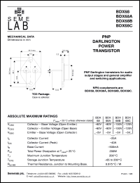 BDX68 datasheet: 60V Vce, 25A Ic PNP bipolar transistor BDX68