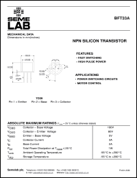 BFT33A datasheet: 80V Vce, 5A Ic, 100MHz NPN bipolar transistor BFT33A