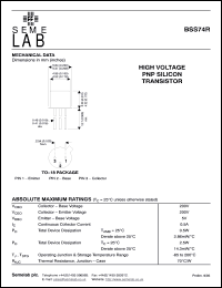 BSS74R datasheet: 200V Vce, 0.5A Ic, 50MHz PNP bipolar transistor BSS74R