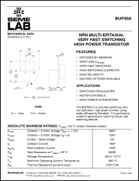 BUP50A datasheet: 120V Vce, 100A Ic NPN bipolar transistor BUP50A