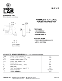 BUX10X datasheet: 125V Vce, 25A Ic, 8MHz NPN bipolar transistor BUX10X