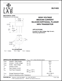 BUY49S datasheet: 200V Vce, 3A Ic, 50MHz NPN bipolar transistor BUY49S