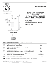 BYT08-400-220M datasheet: 400V, 8A Fast Common Anode Array diode BYT08-400-220M