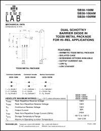 SB30-100M datasheet: 100V, 30A Dual Schottky common cathode Rectifier diode SB30-100M