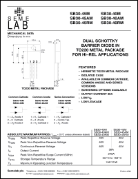 SB30-45M datasheet: 45V, 30A Dual Schottky common cathode Rectifier diode SB30-45M