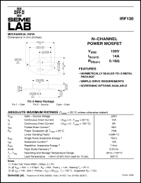 IRF130 datasheet: 100V Vdss N-Channel FET (field effect transistor) IRF130