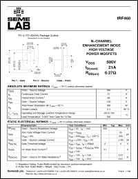 IRF460 datasheet: 500V Vdss N-Channel FET (field effect transistor) IRF460