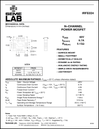 IRFE024 datasheet: 60V Vdss N-Channel FET (field effect transistor) IRFE024