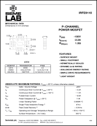 IRFE9110 datasheet: 100V Vdss P-Channel FET (field effect transistor) IRFE9110