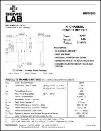 IRFM350 datasheet: 400V Vdss N-Channel FET (field effect transistor) IRFM350