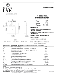 IRFN044SMD datasheet: 60V Vdss N-Channel FET (field effect transistor) IRFN044SMD