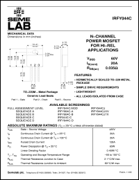 IRFY044C datasheet: 60V Vdss N-Channel FET (field effect transistor) IRFY044C